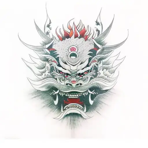 miyamoto mushashi, hannya mask, wind earth fire water void japenese symbols tattoo design idea