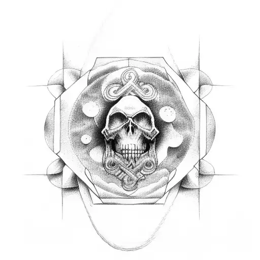 complicated styled cross with the bible verse of genesis 39:2 tattoo design idea