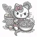 hello kitty eating kebab tattoo design idea