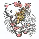 hello kitty eating kebab tattoo design idea