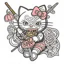 hello kitty eating kebab tattoo design idea