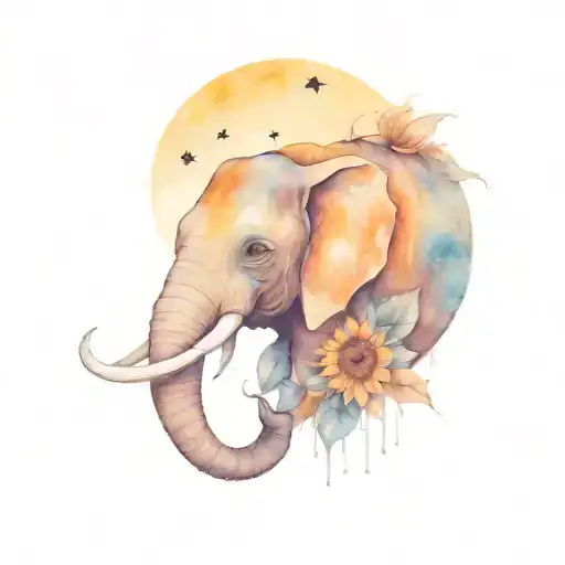 moon pumpkin sunflower elephant head tattoo design idea