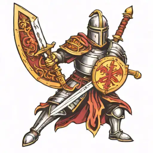 English Crusader Knight with sword tattoo design idea