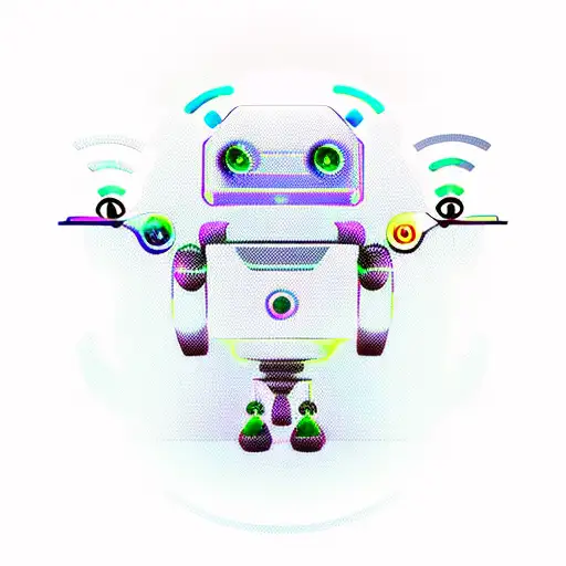 A futuristic robot holding a wifi signal symbol with game controllers in its hands tattoo design idea