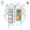 A hacker character wearing a Mario-themed outfit, surrounded by wifi signals and coding symbols tattoo design idea