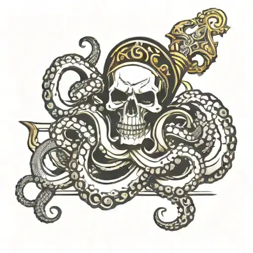 octopus skull ship anchor tattoo design idea