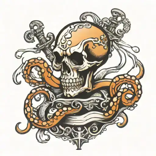 octopus skull boat anchor tattoo design idea