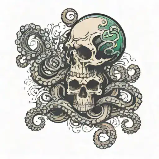 scull sabre and octopus tattoo design idea