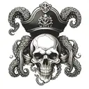 octopus skull boat anchor tattoo design idea