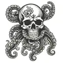 octopus skull boat anchor tattoo design idea