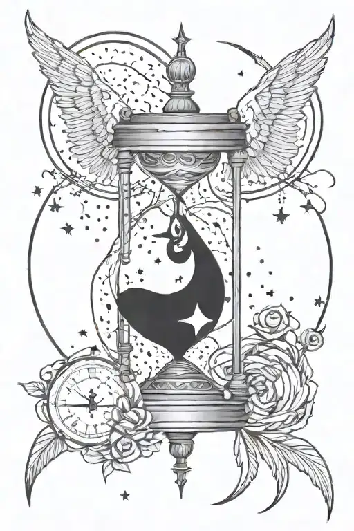 Penelope intertwined with hourglass and moon surrounded by stars  tattoo design idea