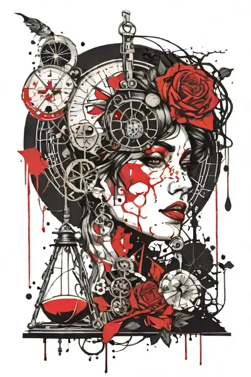 Penelope intertwined with hourglass and moon phases tattoo design idea