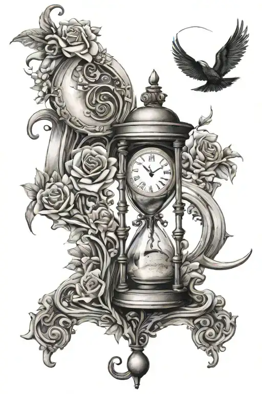 Penelope intertwined with hourglass and moon merging together tattoo design idea