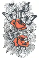 Poppy written in cursive with a heart and butterfly's tattoo design idea