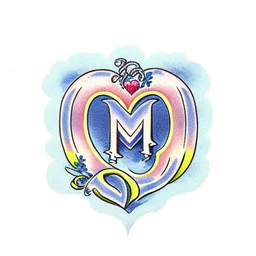 letters M and E cursive with a heart tattoo design idea