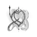 intitals M and E cursive with a heart tattoo design idea