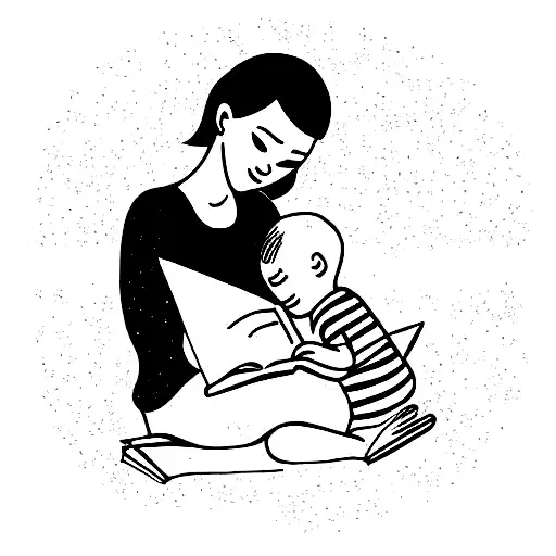 mom holding little boy and girl while reading a book tattoo design idea