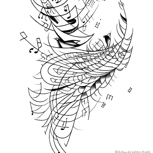 A music sheet transforming into a flock of birds tattoo design idea