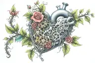 bio mechanical heart, gears, vines, flowers  tattoo design idea