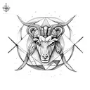 Aries and Leo zodiac symbols intertwined with geometric figures tattoo design idea