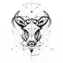 Aries and Leo zodiac symbols intertwined with geometric figures tattoo design idea