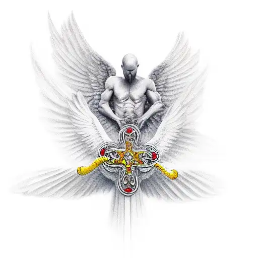 cross with wings tattoo design idea