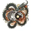 yin yang symbol incorporated dragon water  tattoo design idea