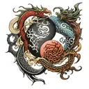 yin yang symbol incorporated dragon water  tattoo design idea