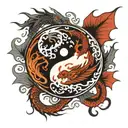 yin yang symbol incorporated dragon water  tattoo design idea