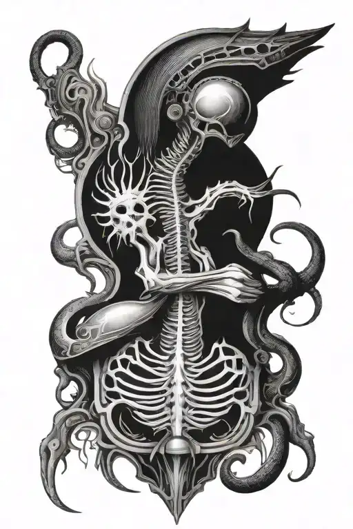 deep psychedelic bag tattoo based on hr giger style   tattoo design idea