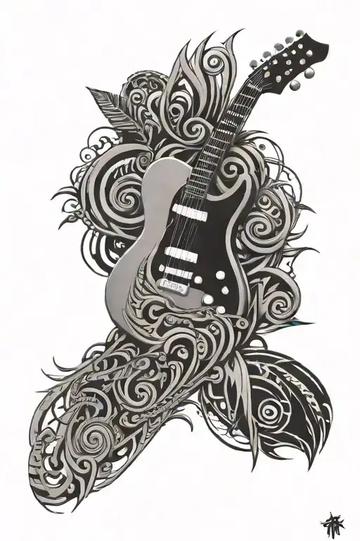 Vinyls, tribals, guitar tattoo design idea
