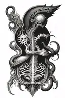 deep psychedelic bag tattoo based on hr giger style   tattoo design idea