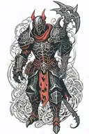 necromancer wearing black and red armour tattoo design idea