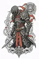 necromancer wearing black and red armour tattoo design idea