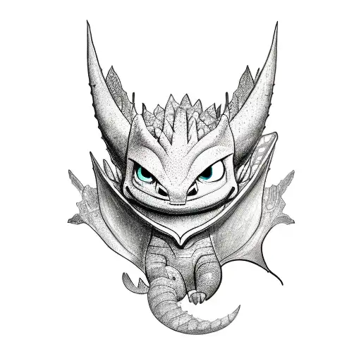 A sketch style tattoo of Astrid riding on the back of Toothless, capturing the adventurous spirit of the client's favorite movie tattoo design idea