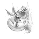 A sketch style tattoo of Astrid riding on the back of Toothless, capturing the adventurous spirit of the client's favorite movie tattoo design idea