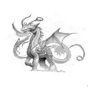 A sketch style tattoo of Astrid riding on the back of Toothless, capturing the adventurous spirit of the client's favorite movie tattoo design idea