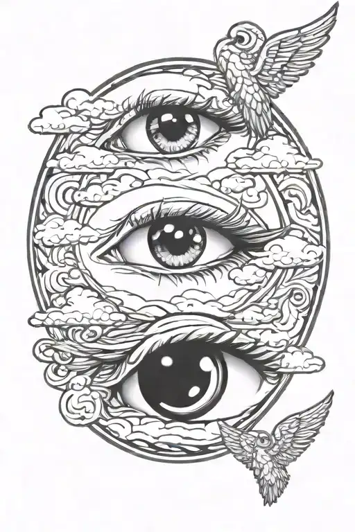biblically accurate angel eyes in clouds floating tattoo design idea