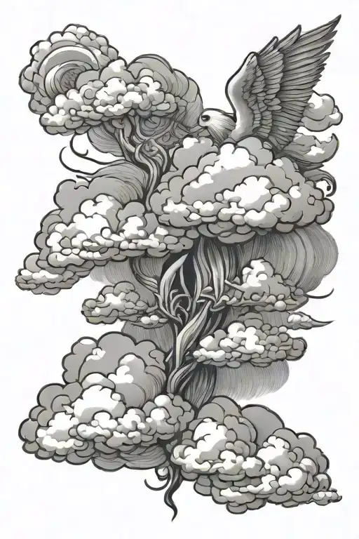 clouds with biblically accurate seraphims tattoo design idea