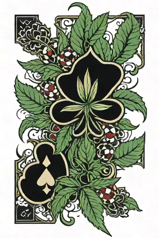 blackjack cards weed plant growing together tattoo design idea