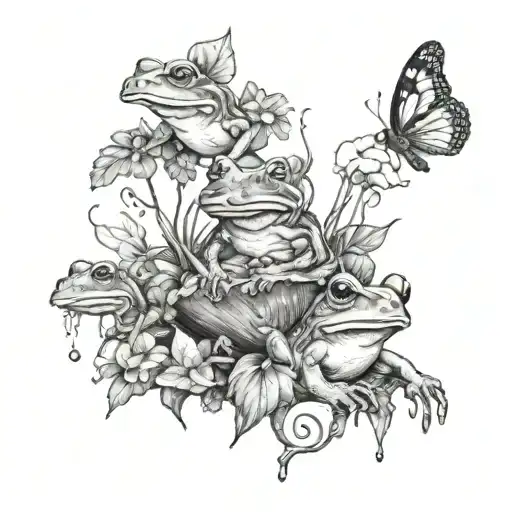 frogs fairies butterflies birds mushrooms  tattoo design idea