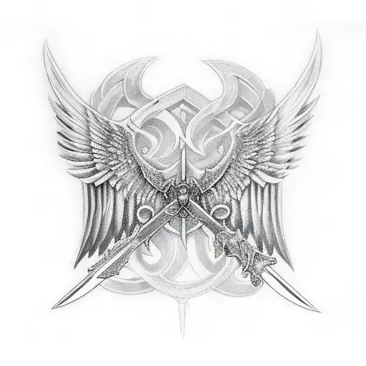 Archangel sword wings tattoo design idea