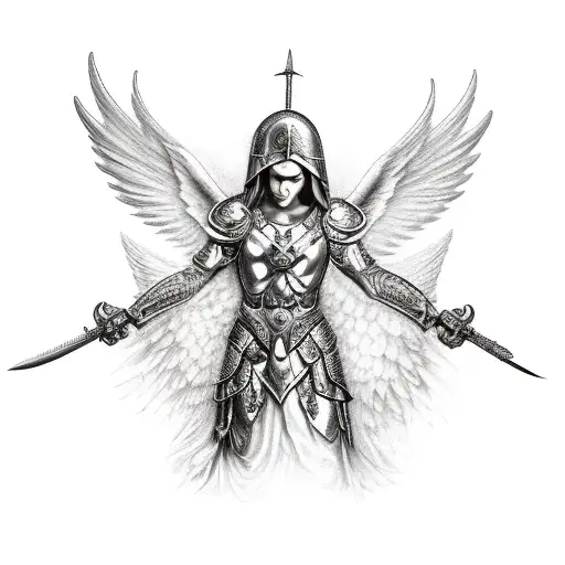 Archangel with sword and wings tattoo design idea