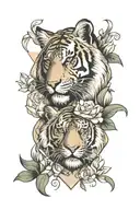 Tiger with Roses and lilies half geo symteric shapes tattoo design idea