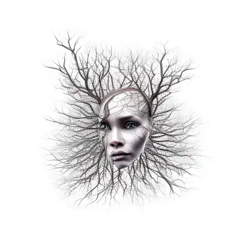 tangled tree roots forming a face tattoo design idea