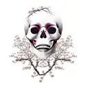cherry blossom tree with root system in the shape of a beautiful face reflected into a skull root system and dead tree tattoo design idea