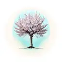 cherry blossom tree with root system in the shape of a beautiful face reflected into a skull root system and dead tree tattoo design idea