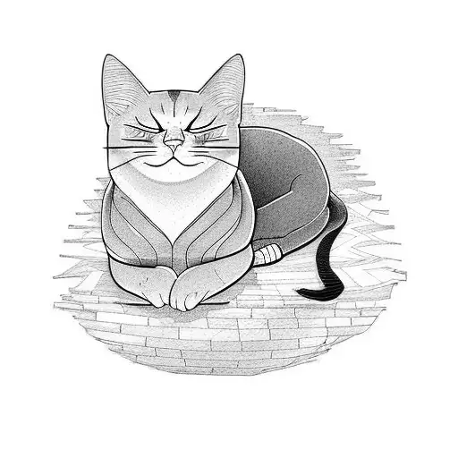 Black cat napping tattoo design idea