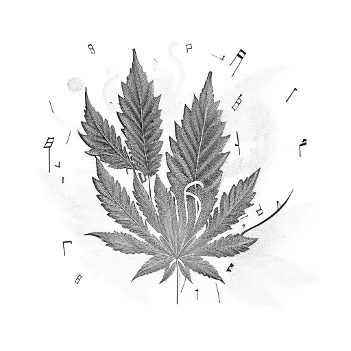 A music equalizer made of smoke and surrounded by cannabis leaves tattoo design idea