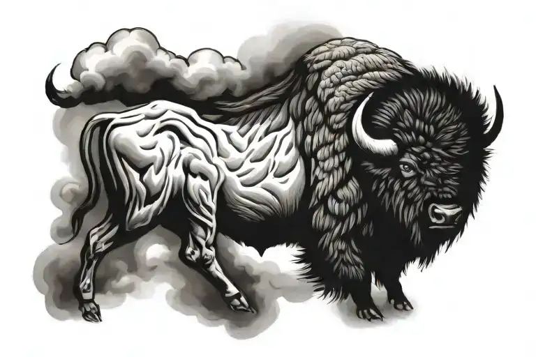 bison river storm clouds tattoo design idea